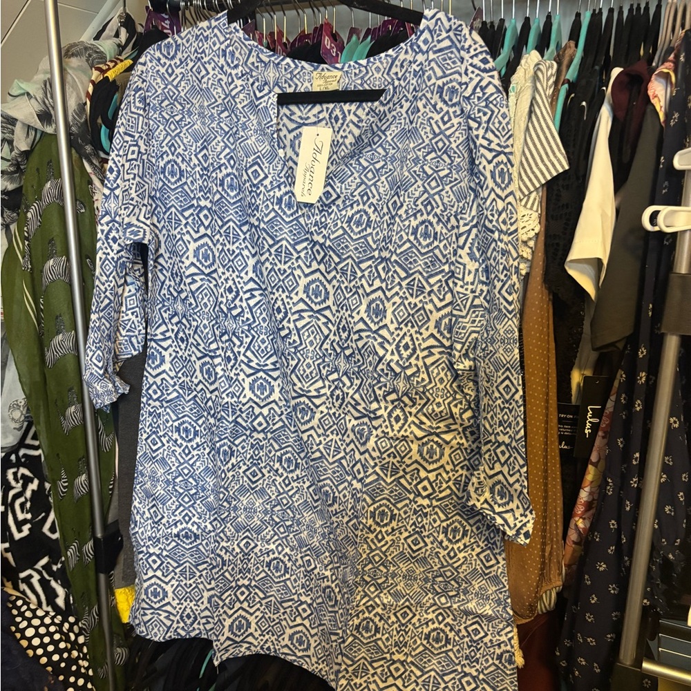 Advance Apparels Boxy Blue and Silver Tunic with 3/4 Sleeves